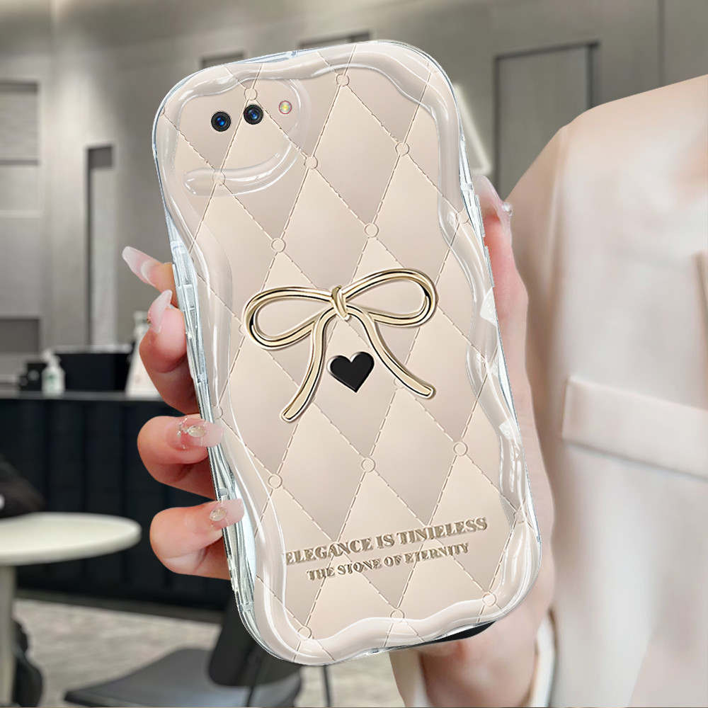 Casing Hp Untuk OPPO A3S A5 A12E Phone Case Handphone Soft Cover Pink Bow 6127 Kesing Cream Cassing