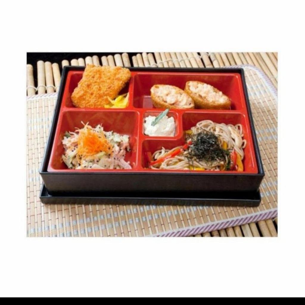 Bento Box Set Alas Tatak Isi Tutup Melamin Oriental Jepang Hitam Merah Awet Kuat Murah Tebal Premium
