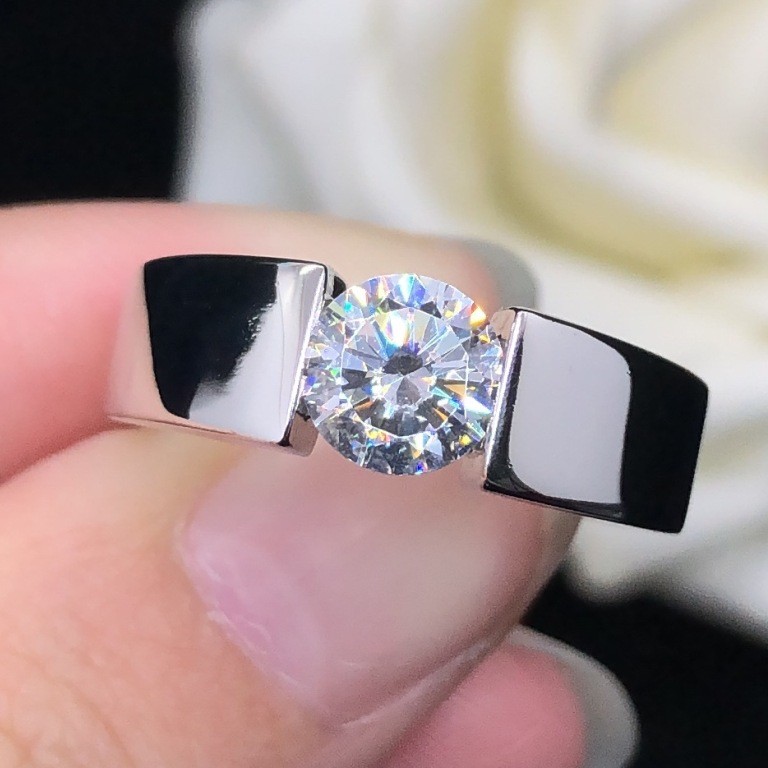 Korean Minimalist 1 Carat Moissanite PT950 Platinum Ring Men - PT950 Ring with Korean Minimalist,