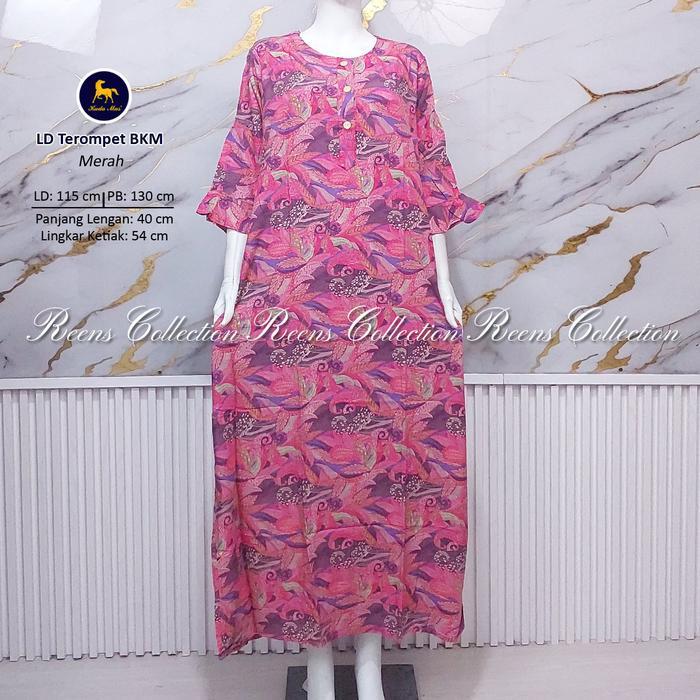 60uv- Batik Kuda Mas Longdress Terompet Lengan 3/4 Daster Panjang Semata Kaki 3 Kancing