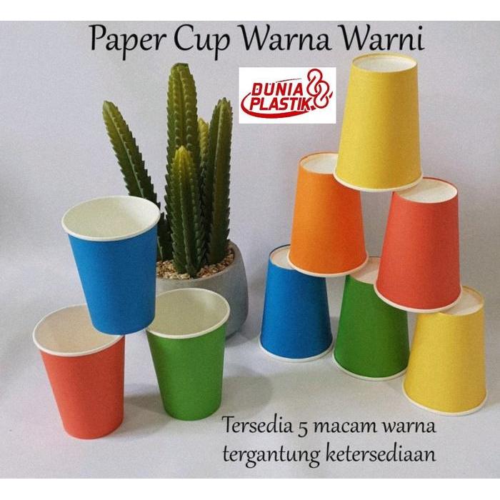 50pcs Paper Cup 9oz HOT Warna Warni Gelas Kertas Pesta / Kopi / Coffee / Teh
