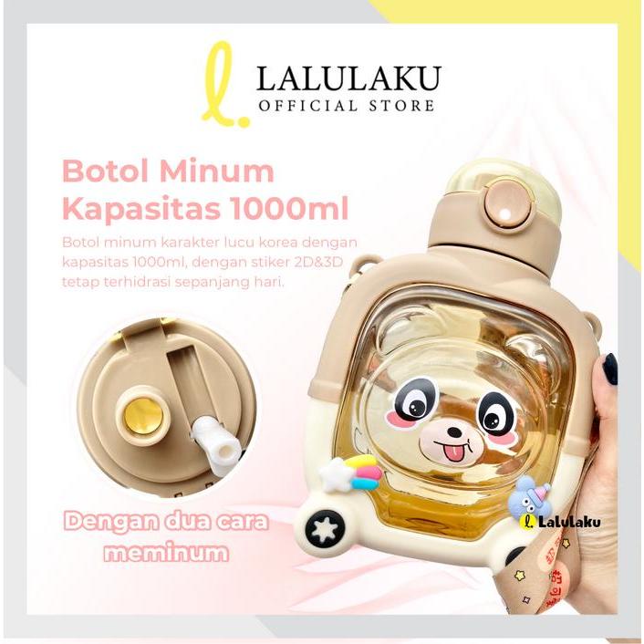 Botol Minum Anak Karakter Emoji Korea Lucu Stiker 3D 2D Kapasitas 1L 1 Liter