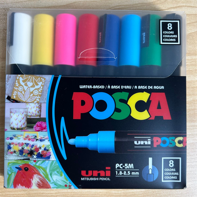 Uni 8 Posca Paint Markers, PC-5M 8C Medium Posca Markers with Reversible Tips, Posca Marker Set of
