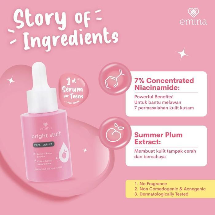 hvs EMINA PAKET BRIGHT STUFF LENGKAP PLUS BEDAK 7 PRODUK WAJAH GLOWING, ORI, BPOM Kusam Moisturizer