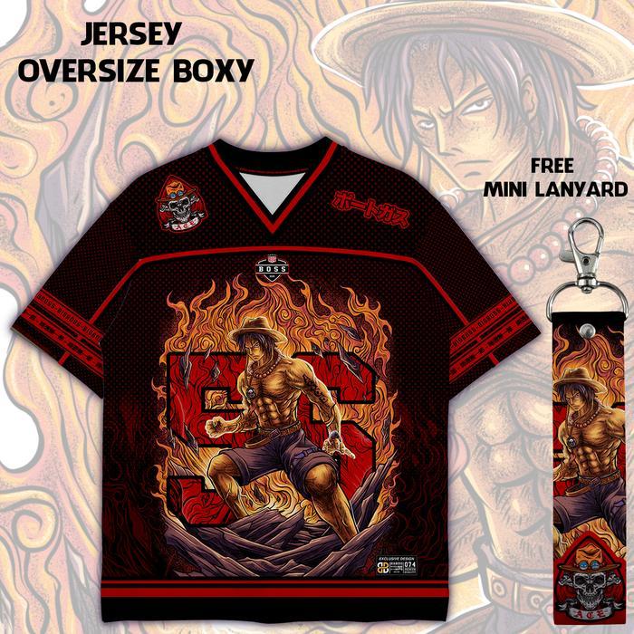 (Gratis Lanyard, Stiker) BIGBOSS Baju Jersey Anime One Piece Unisex Oversize Boxy 074 Ace