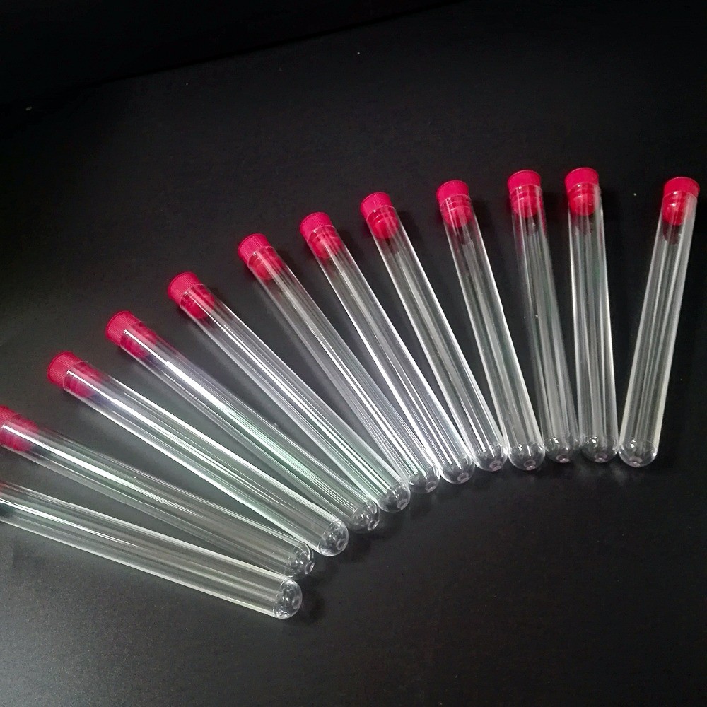 30 Pcs Clear Plastic Test Tube With Red Cap 16x150mm U-shaped Bottom Long Transparent Test Tube Lab 