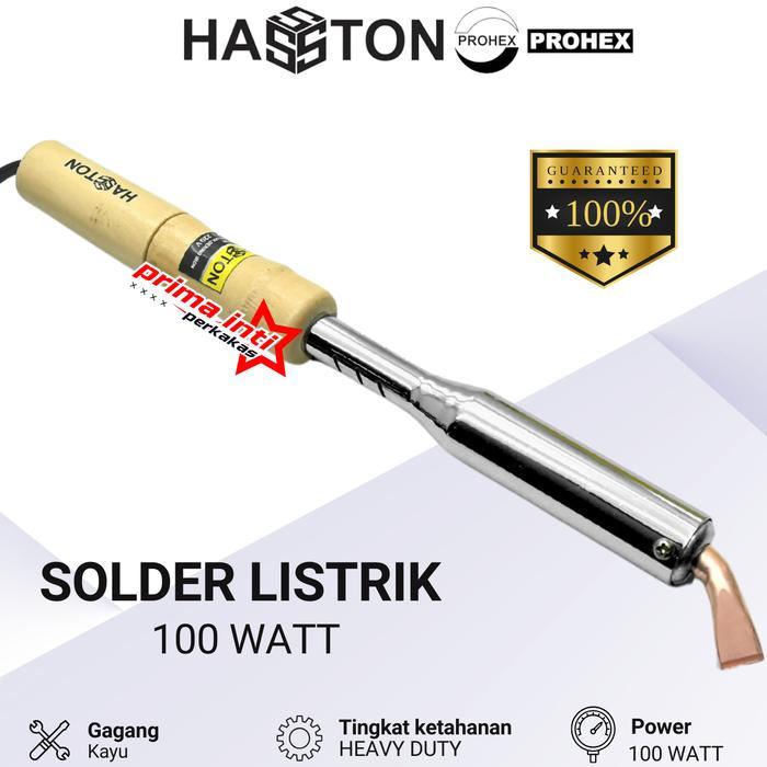Solder Listrik 100W Hasston Gagang Kayu Dengan Ujung Cepat Panas