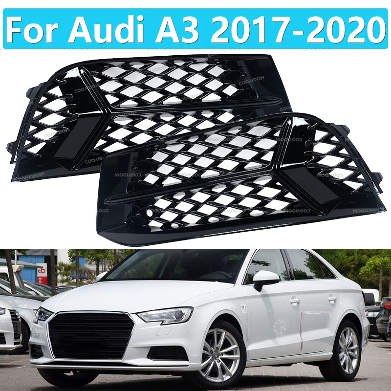 Car Honey Fog Lamp For Audi A3 2017 2018 2019 2020 Frame Hollow Grille Under The Net Black Bright