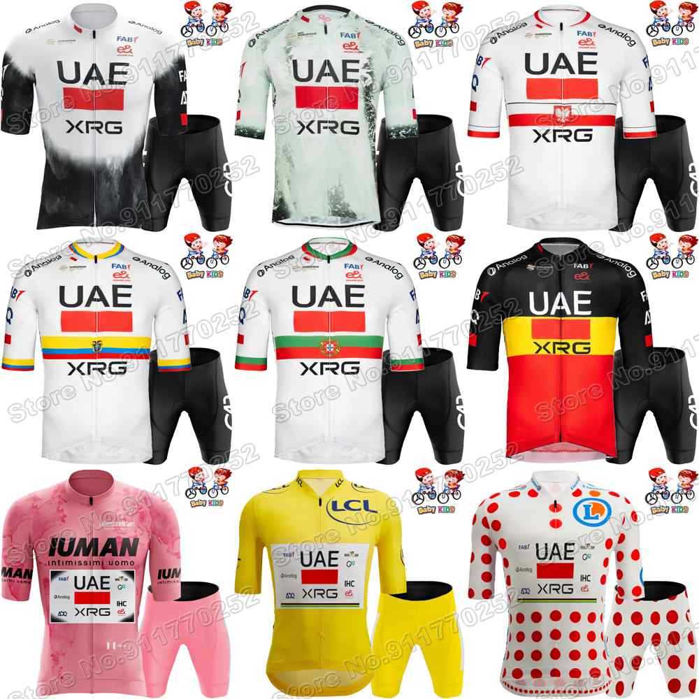 Kids UAE Team 2025 Cycling Jersey Set Boys Girls Slovenia Portugal Belgium Cycling Clothing Children