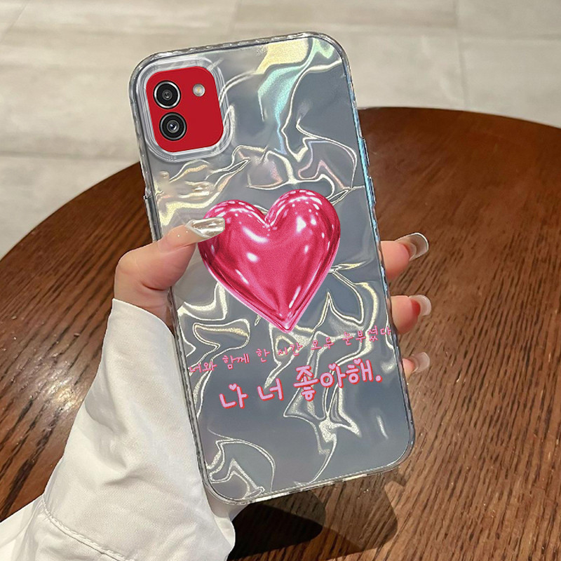 Casing Hp Untuk Samsung Galaxy A03 Core A02 M02 Case Hati Merah Gaya Korea Laser Watery Lovely Kesin