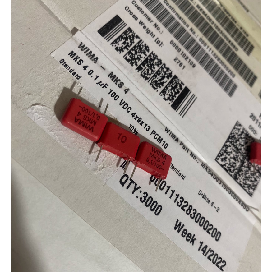 20Pcs/Lot Original German Wima Mks4 0.1Uf 100Vdc 4X9X13Mm P:10Mm Audio Film Capacitors Free Shipping