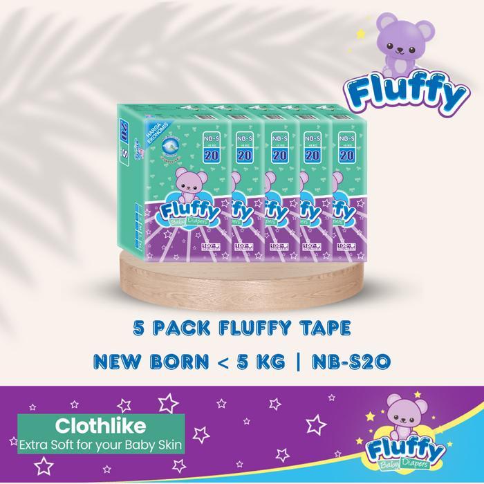 [DISCOUNT] Fluffy Popok Bayi Tipe Perekat Newborn S100 - S20 x 5 Pack