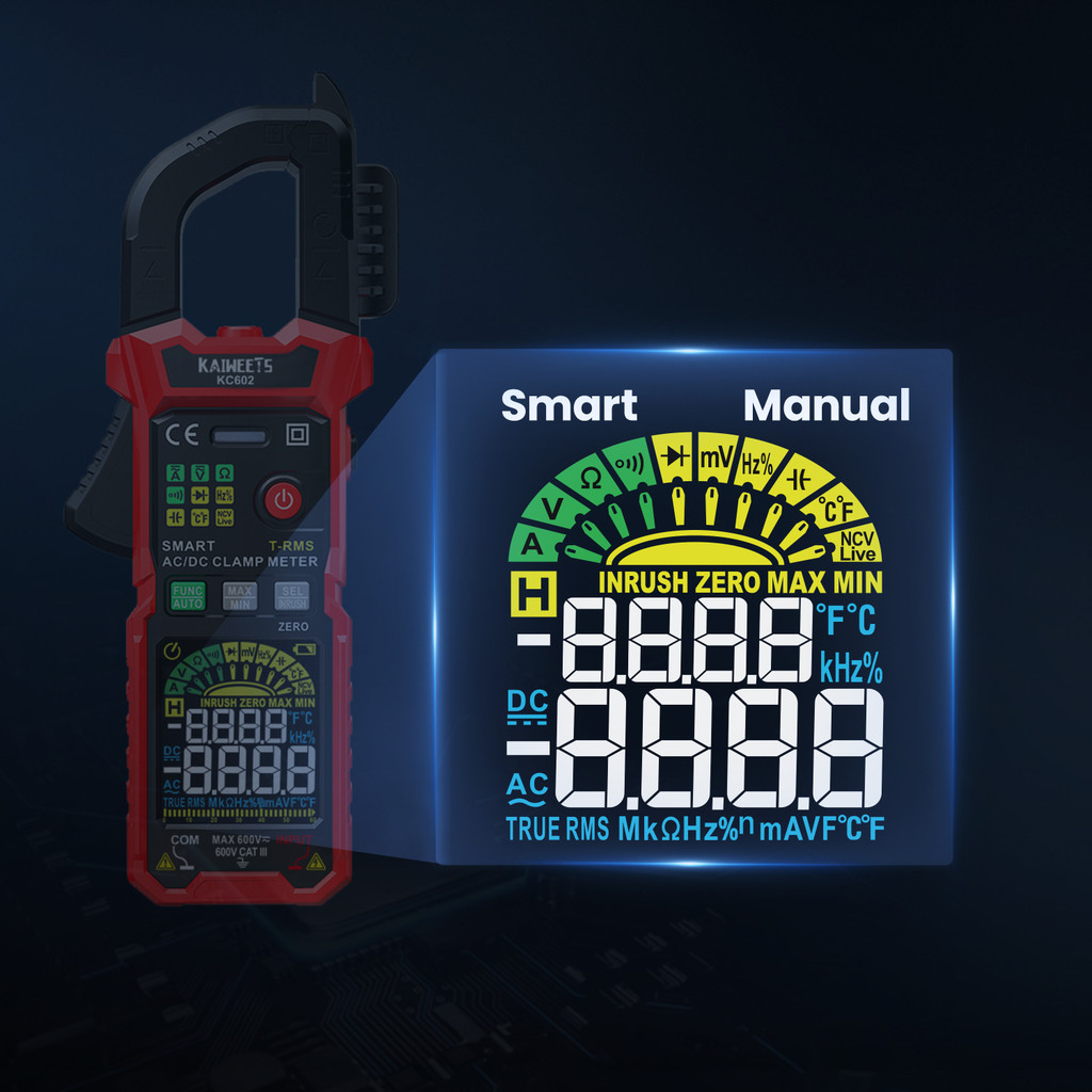 KAIWEETS Digital Clamp Meter True-RMS Auto Range NCV DC AC Voltage Inrush Current Car Repair Current