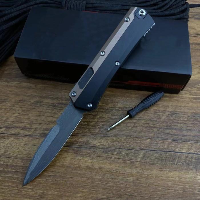 Damascus Blade Combat Trodon Micro Otf Tech Knife D/E Double Edge Edc