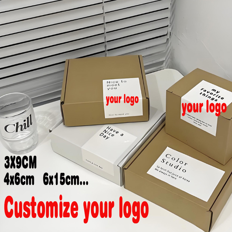 50-100PCS Customized Rectangular Logo White Paper Material Design Your Own Gift Box Stickers