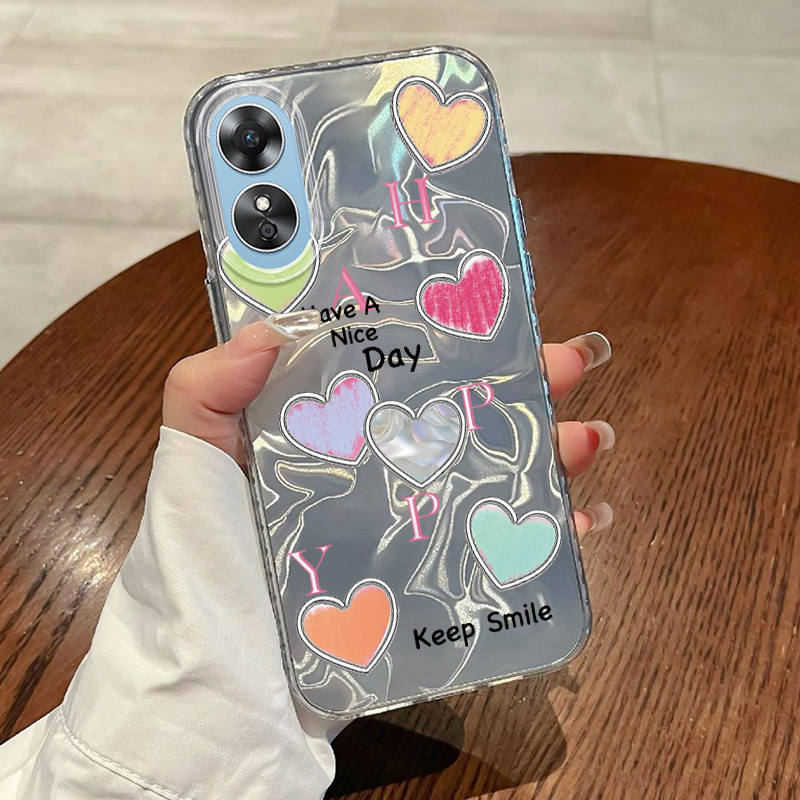 Casing Hp OPPO A17 OPPO A17K Case Casing Pola Cinta berwarna HP Kasing Kasus ponsel transparan mewah
