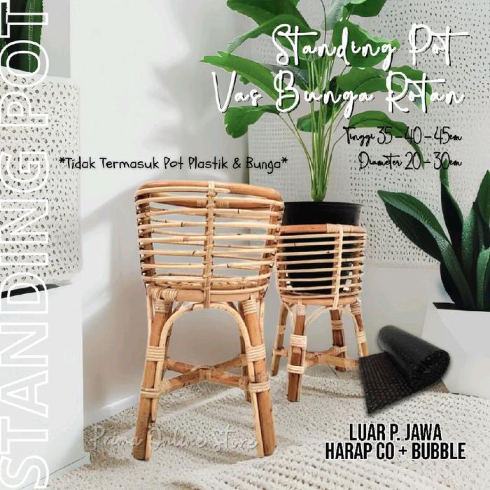 Standing Pot Rotan Alami & Sintetis Aesthetic Vas Bunga Rotan Ukuran 35 - 55 Cm Untuk Tanaman
