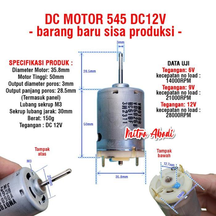 Motor Dinamo Fan 545 DC 12V AXIS AS 3 mm AS PANJANG