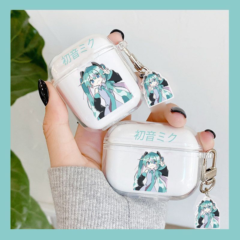 Hatsune Miku Earphone Clear Case for AirPods 1/2 3 Pro 2 Anime Cute with Keychain Wireless Headset