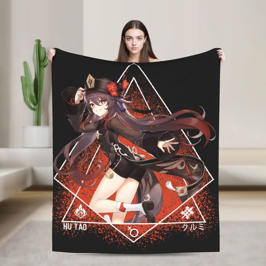 Genshin Impact Blankets Hu Tao Mystical Design Plush Funny Warm Throw Blanket for Bedding Lounge