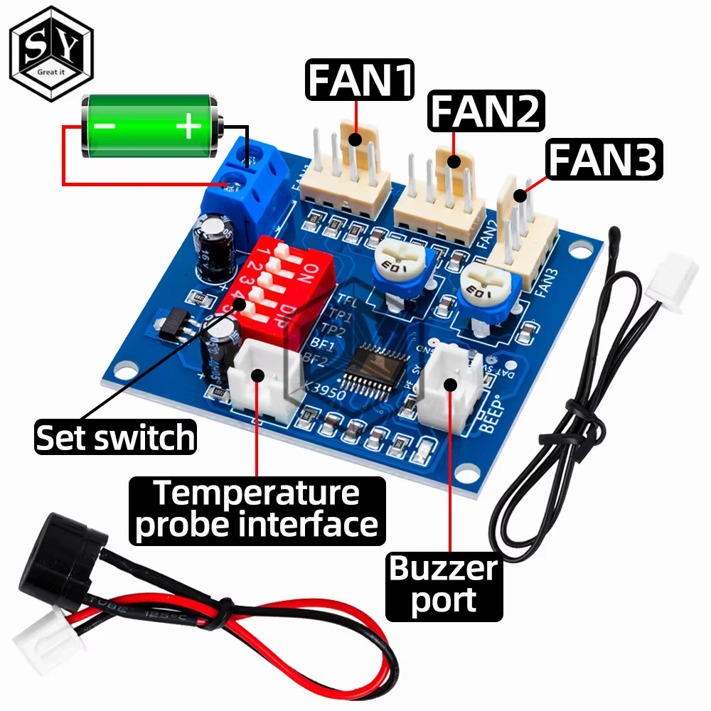 Dc 12V 5A Pwm Pc Cpu Fan Temperature Control Speed Controller Module Buzzer High-Temp Alarm Ntc B