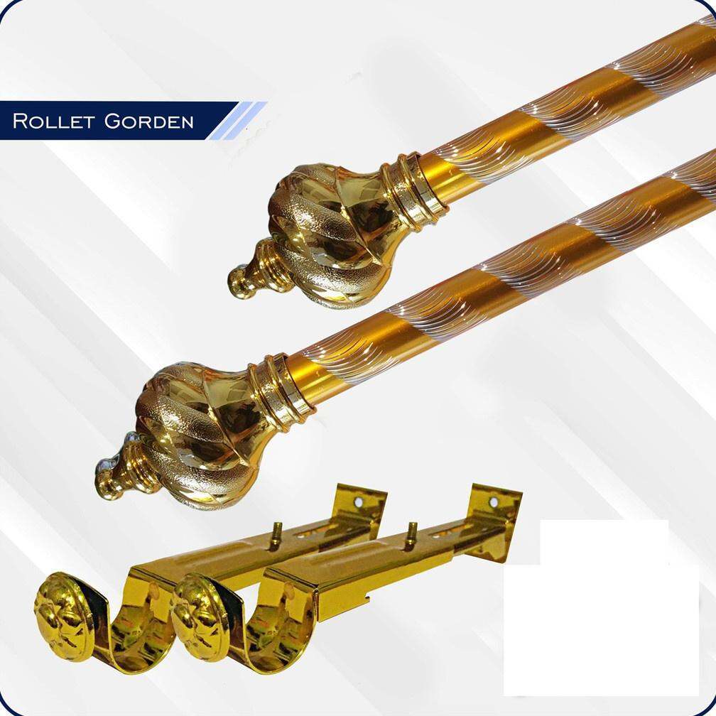 Batang Gordeng 2 Meter 1 set Rollet Besi Batang Hordeng Fullset 2 Tutup 2 kaki Batang Gorden Full se