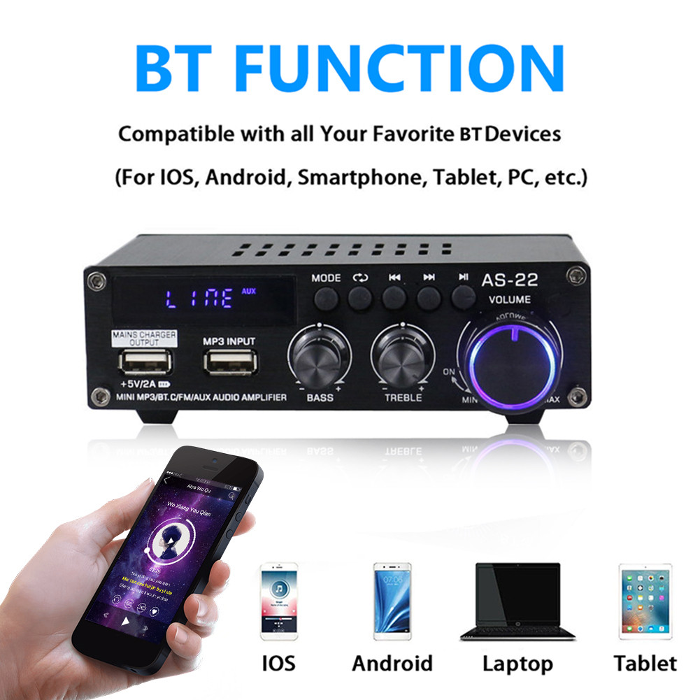 AS-22 DC12V HiFi Digital Amplifier Stereo Amplifier Bluetooth 5.0