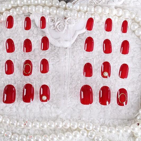 z69h- Kuku Palsu Plus Lem Nail Art Wedding Kuku Palsu Merah Maroon Gold Mas Polish