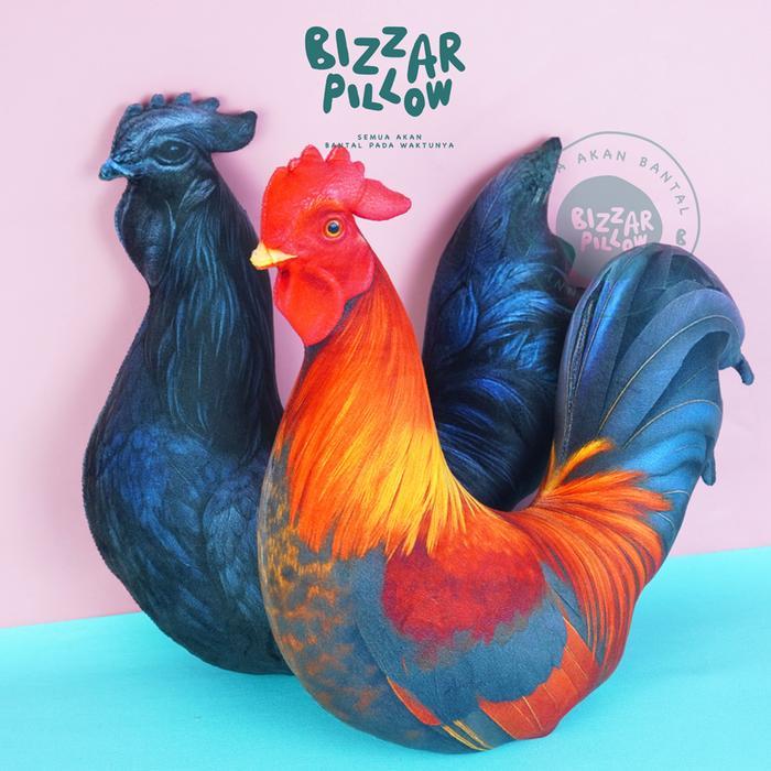 New Bizzarpillow Bantal Karakter Ayam Jago Cemani Size M BZ476
