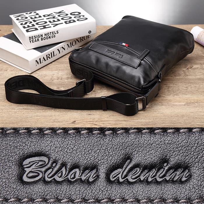 TAS SELEMPANG PRIA KULIT ASLI BISON DENIM SHOULDER BAG (BISON-BAG28)