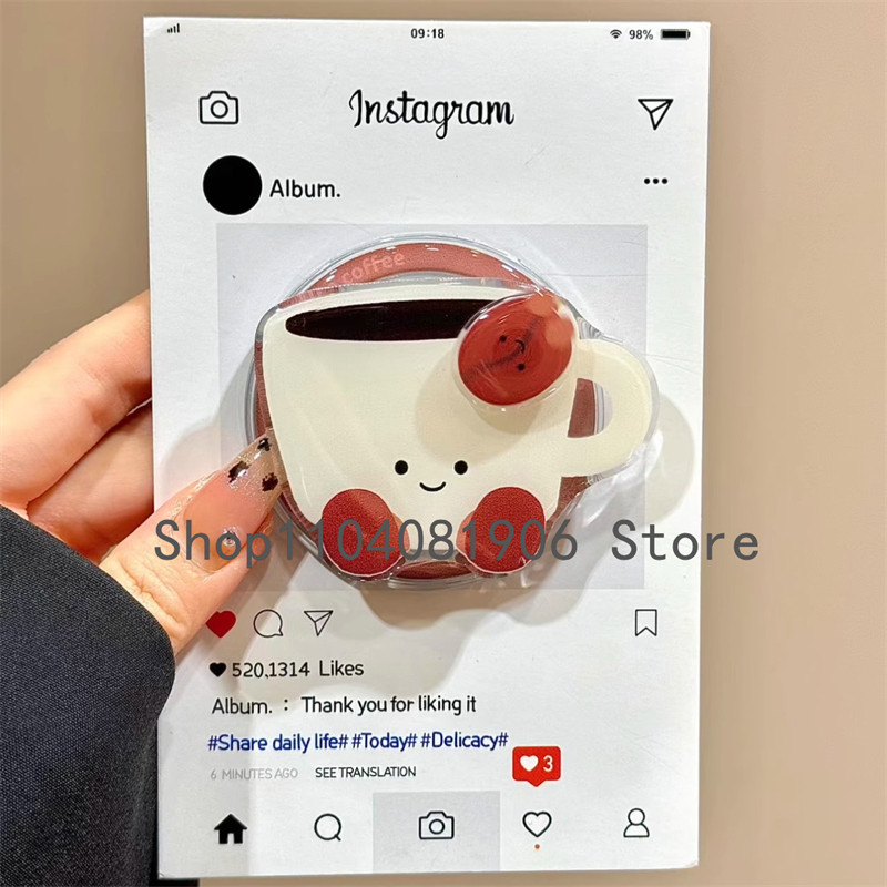 Korean Cute Cartoon Rotate Coffee Magnetic Holder Phone Stand Griptok Grip Tok Support For Iphone 16