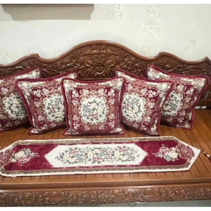 SATU SET SARUNG BANTAL SOFA BELGIA PREMIUM 5/PCS SARUNG BANTAL 1/PCS TAPLAK MEJA TAMU MEWAH ELEGANT