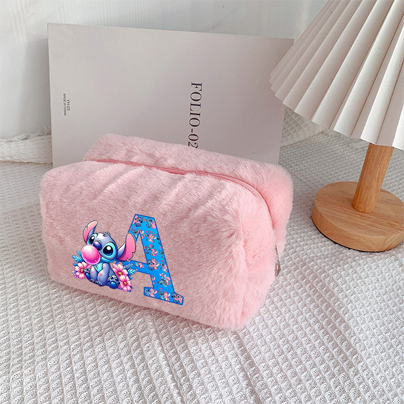 Stitch Disney Girls Kawaii Plushes Cosmetic Bag Letter A-Z Makeup Bags Women Travel Organization