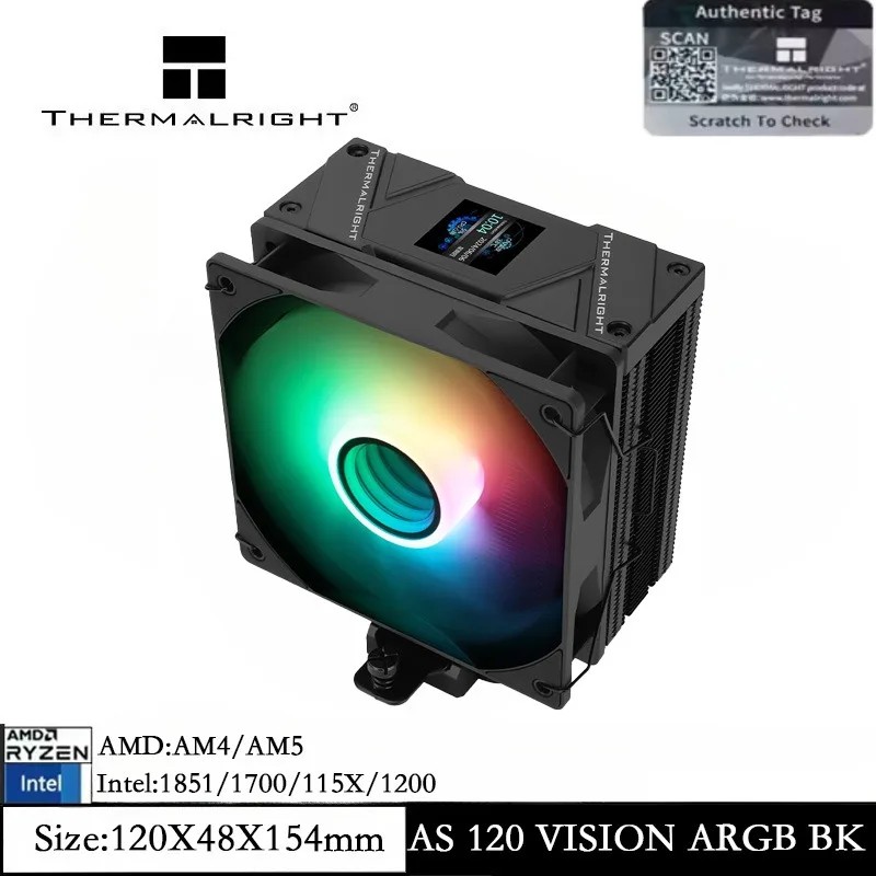 Thermalright Assassin Spirit 120 Vision ARGB Black Air Cooler IPS LCD Screen Editable CPU Cooler for