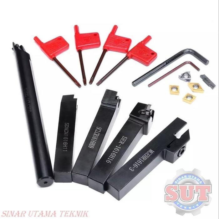 PAHAT BUBUT 16mm Set 5 Pahat Set Holder Insert pahat Luar pahat Dalam