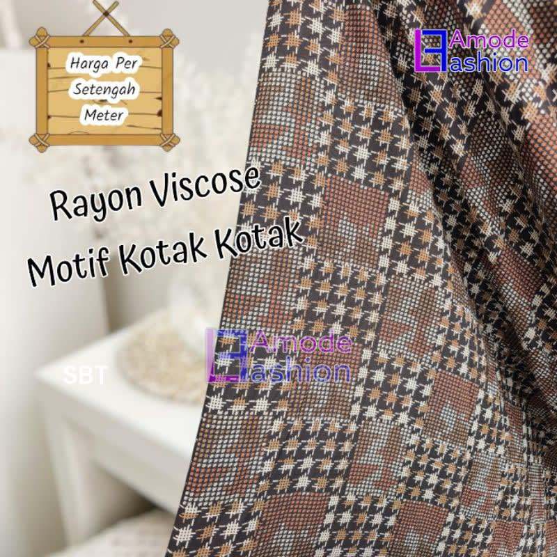 Kain Rayon Viscose Motif Kotak Kotak
