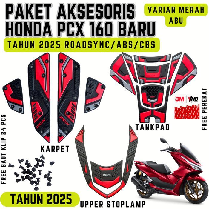 BUNDLING AKSESORIS MOTOR HONDA PCX 160 2025 ROADSYNC/ABS/CBS KARPET/TANKPAD/UPPER STOPLAMP BEHEL