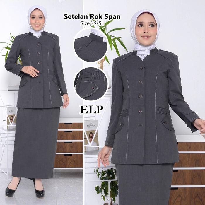 blazer baju kerja kantor abu seragam dinas abu baju kantor blazer guru Wanita Panjang