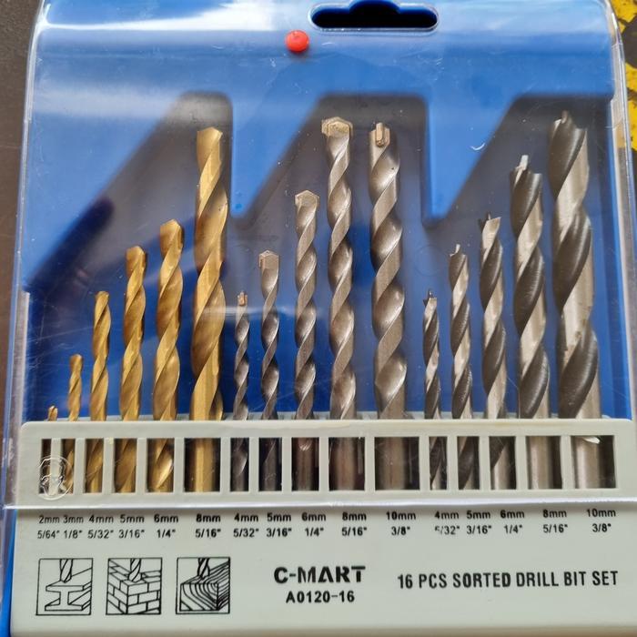 Paling Baik Mata Bor Set 16 Pcs Mata Bor Besi Kayu Beton Set 16 Pcs C-Mart Promo Terlariss 