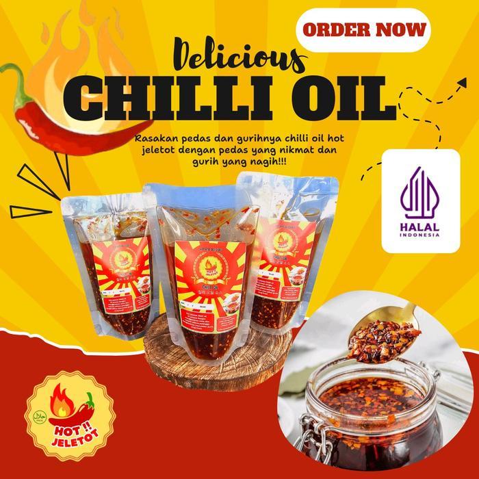 New Chilli oil Hot jeletot kemasan 300 gram enak gurih nagih Dimsum Pedas Chili Makanan Saus Masakan