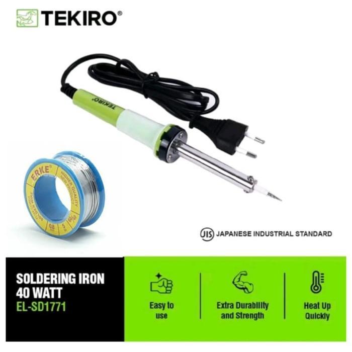 Solder 40 Watt TEKIRO Paket Lengkap Alat Solder Timah 5m 0.8mm Stand Holder Sedotan Arpus Pasta