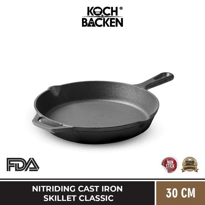 Cypruz Kitchenware - KOCH&BACKEN Nitriding Pre-seasoned Cast Iron Skillet Fry Pan 30cm - Wajan