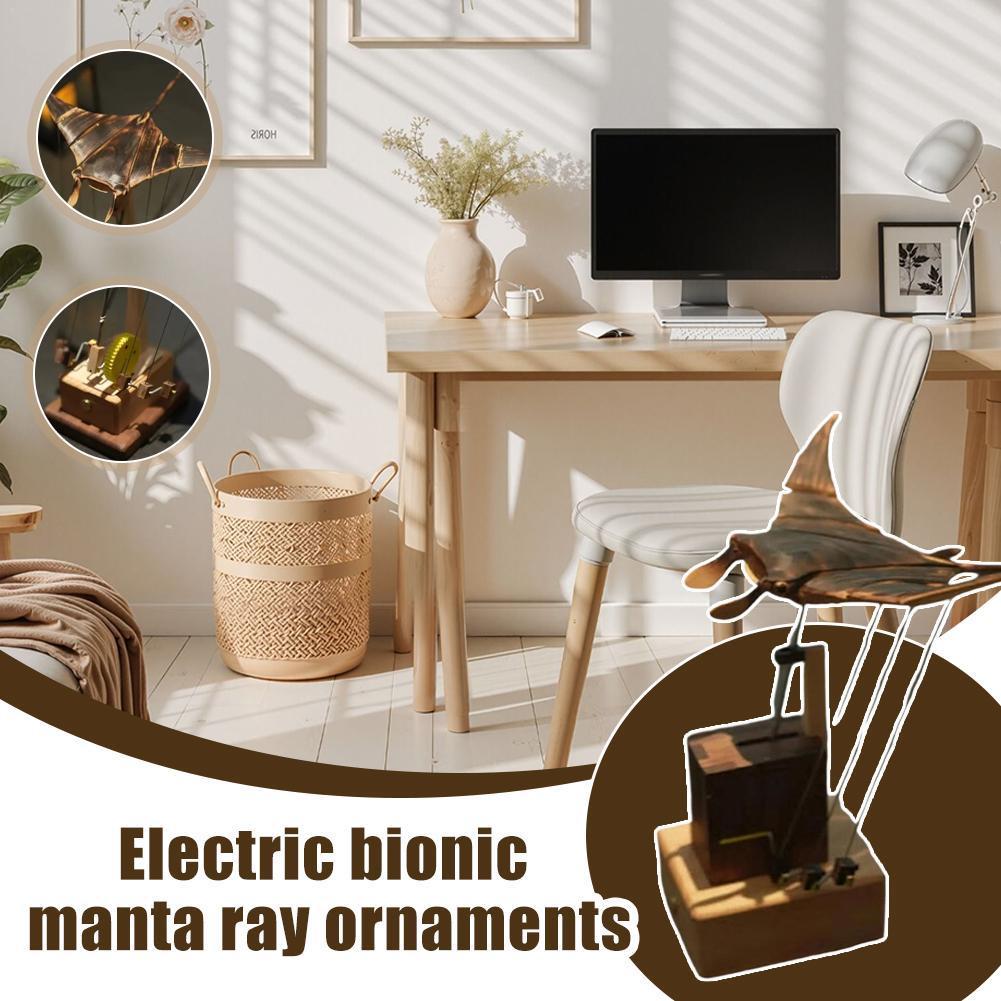Black Walnut Solid Wood Ornament Handmade Wooden Motorized Manta Ray Figurine Manta Ray Automaton