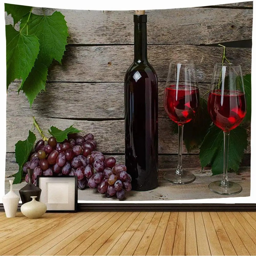 Italy Red Wine Theme Decor Tapestry Vineyard Wine Cask Vintage Style Tapestry Wall Hanging for
