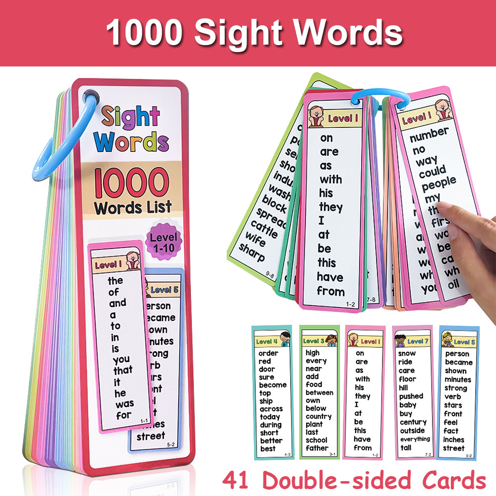 1000 Sight Words List English Educational Flash Cards Vocabulary Building High Frequency Words
