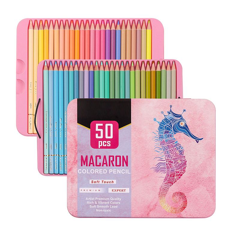 XSYOO Macaron 50Pcs Colored Pencil Soft Pastel Drawing Pencil Set Crayons Colour School Sketching Ki