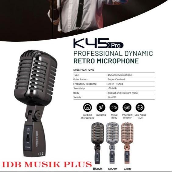 Mic Kabel Classic Krezt K45 K 45 Pro Dynamic Retro Microphone Original Ready Stock