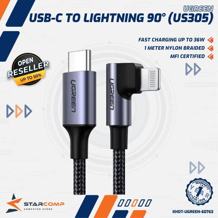 UGREEN 60763 Kabel Charger USB-C To Angled Lightning 1M 3A MFI