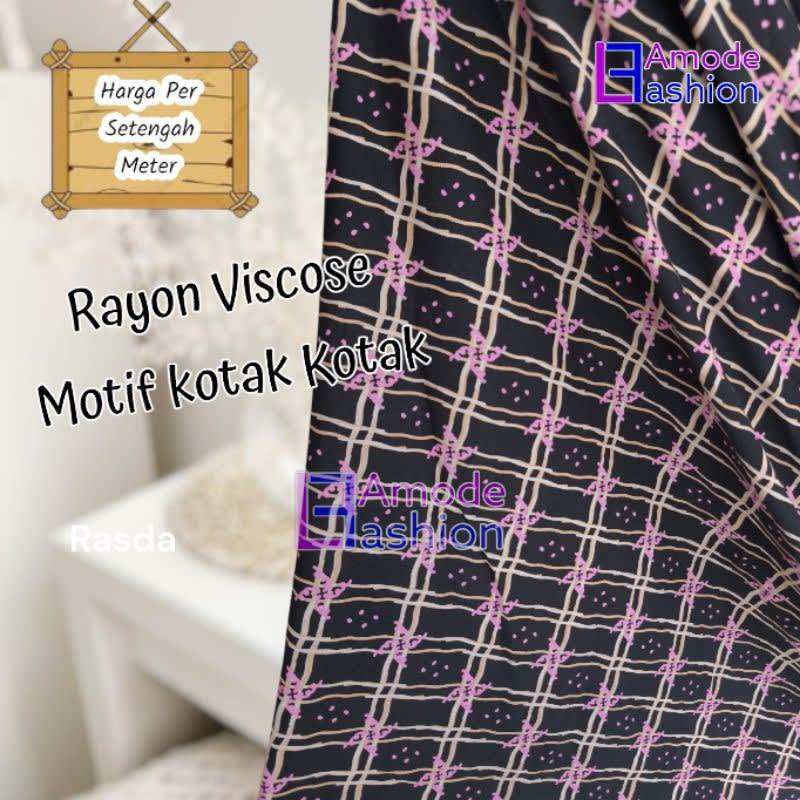 Kain Rayon Viscose Motif Kotak Kotak
