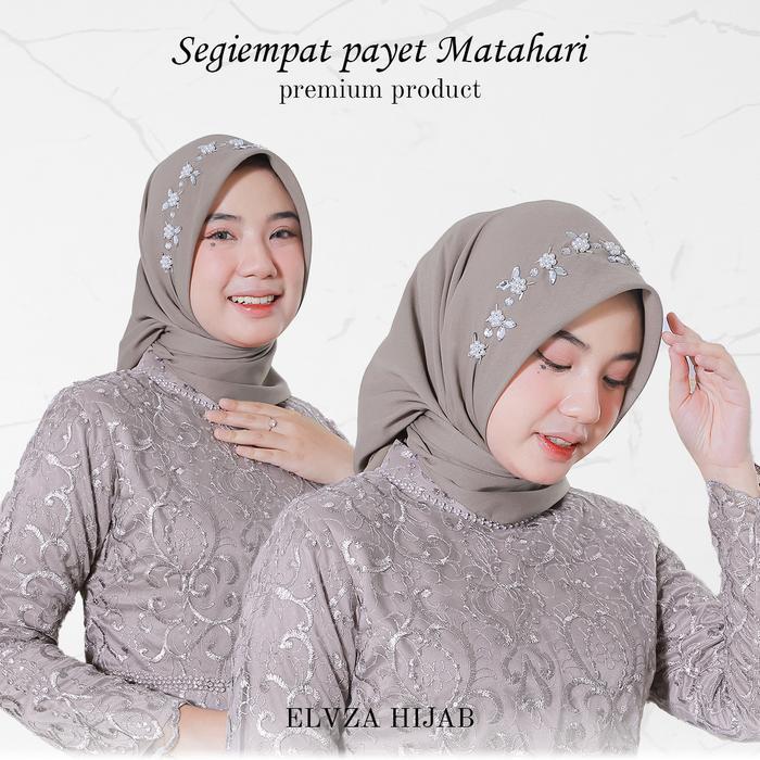 Elviza - Segiempat Payet Motif Matahari/Hijab Kondangan 60 Warna Mewah/ Kerudung Payet Terbaru